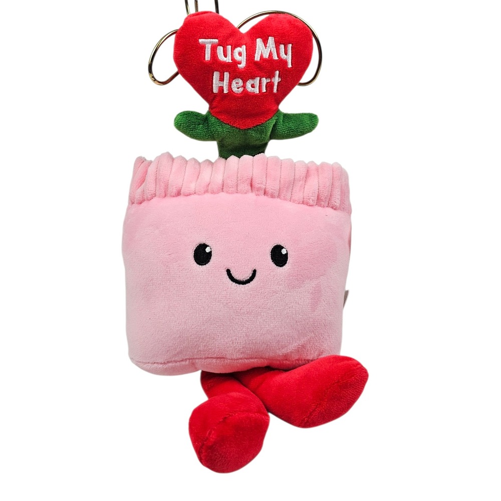Red & Pink Tug My Heart Plush Squeak Crinkle Pet‎ Toy Flower Pot Valentine's Day